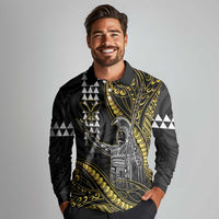 Hawaii King Kamehameha The Great Long Sleeve Polo Shirt Gold Tribal Tattoo LT05 - Polynesian Pride