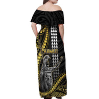 Hawaii King Kamehameha The Great Off Shoulder Maxi Dress Gold Tribal Tattoo LT05 - Polynesian Pride