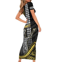 Hawaii King Kamehameha The Great Short Sleeve Bodycon Dress Gold Tribal Tattoo LT05 - Polynesian Pride