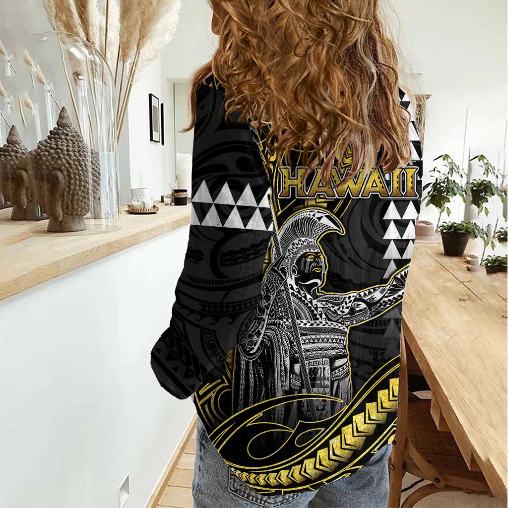 Hawaii King Kamehameha The Great Women Casual Shirt Gold Tribal Tattoo LT05 - Polynesian Pride