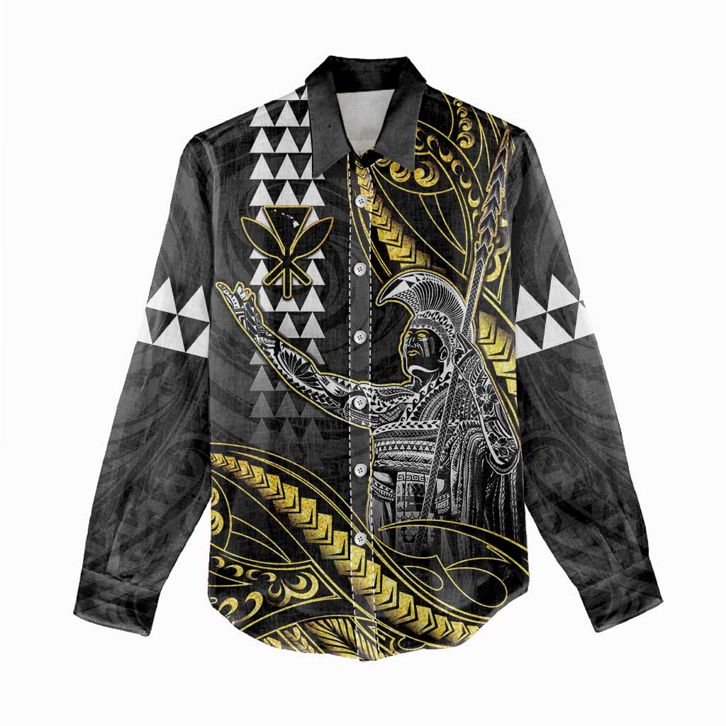 Hawaii King Kamehameha The Great Women Casual Shirt Gold Tribal Tattoo LT05 - Polynesian Pride