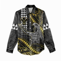 Hawaii King Kamehameha The Great Women Casual Shirt Gold Tribal Tattoo LT05 - Polynesian Pride