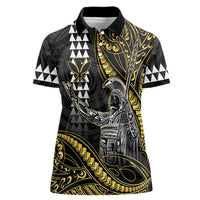 Hawaii King Kamehameha The Great Women Polo Shirt Gold Tribal Tattoo LT05 Female Gold - Polynesian Pride