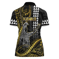 Hawaii King Kamehameha The Great Women Polo Shirt Gold Tribal Tattoo LT05 - Polynesian Pride