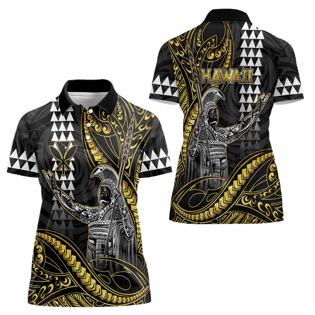 Hawaii King Kamehameha The Great Women Polo Shirt Gold Tribal Tattoo LT05 - Polynesian Pride
