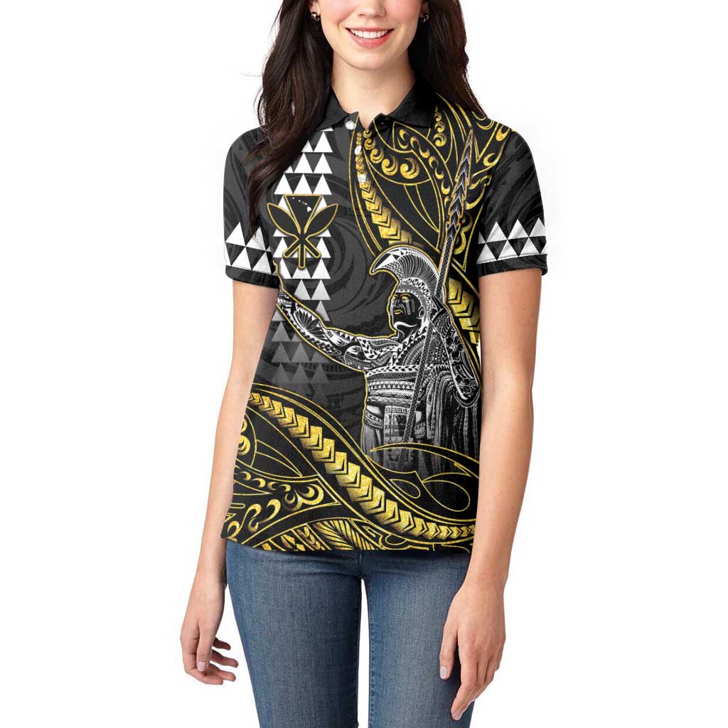 Hawaii King Kamehameha The Great Women Polo Shirt Gold Tribal Tattoo LT05 - Polynesian Pride