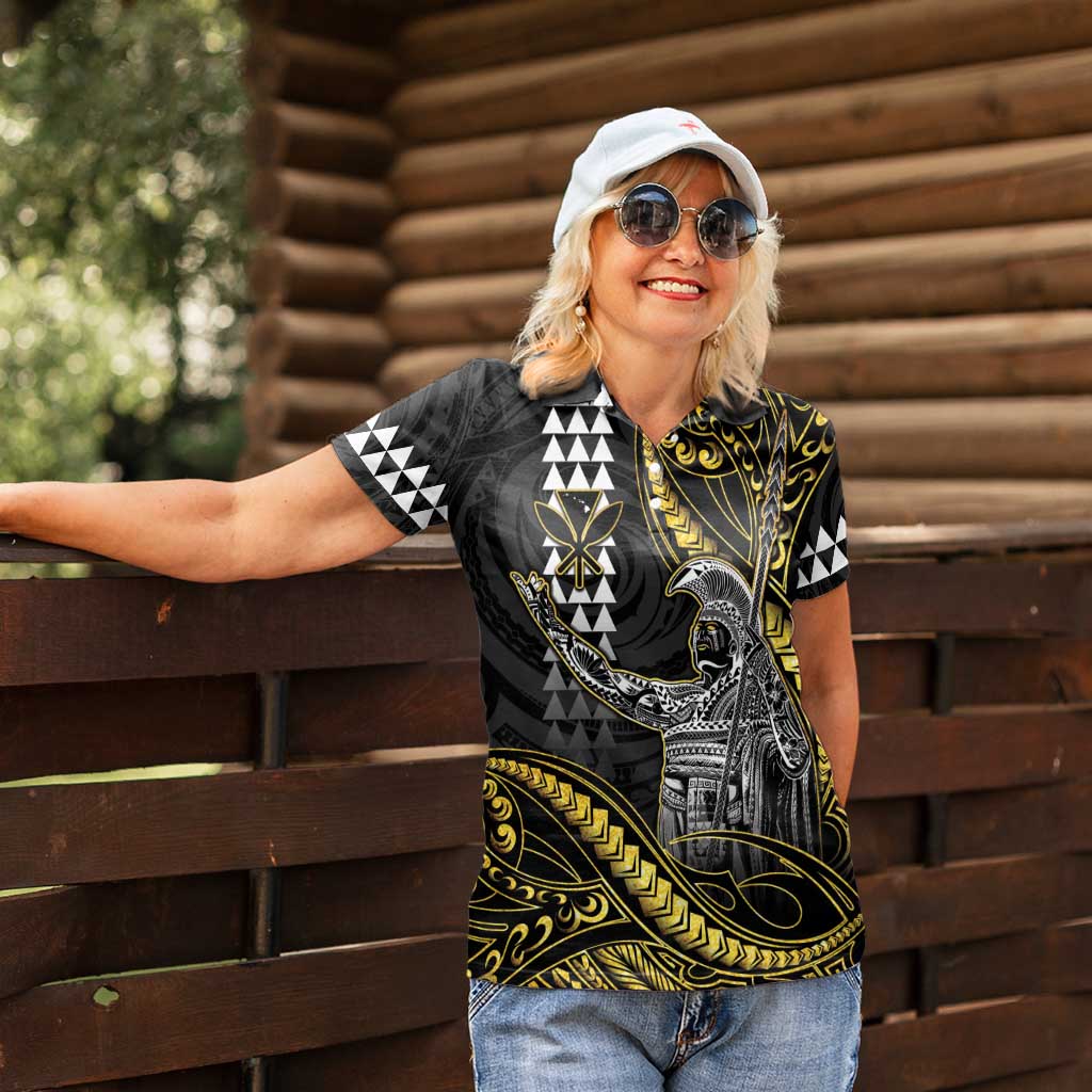 Hawaii King Kamehameha The Great Women Polo Shirt Gold Tribal Tattoo LT05 - Polynesian Pride