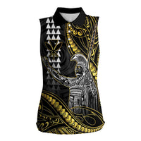 Hawaii King Kamehameha The Great Women Sleeveless Polo Shirt Gold Tribal Tattoo LT05 Female Gold - Polynesian Pride