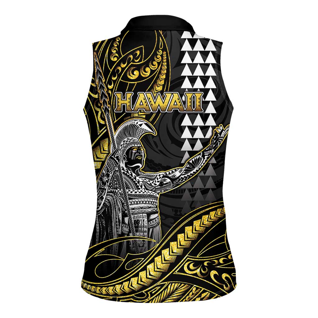 Hawaii King Kamehameha The Great Women Sleeveless Polo Shirt Gold Tribal Tattoo LT05 - Polynesian Pride