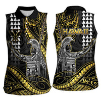 Hawaii King Kamehameha The Great Women Sleeveless Polo Shirt Gold Tribal Tattoo LT05 - Polynesian Pride