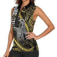 Hawaii King Kamehameha The Great Women Sleeveless Polo Shirt Gold Tribal Tattoo LT05 - Polynesian Pride