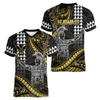 Hawaii King Kamehameha The Great Women V-Neck T-Shirt Gold Tribal Tattoo LT05 - Polynesian Pride