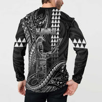 Hawaii King Kamehameha The Great Button Sweatshirt Black Tribal Tattoo