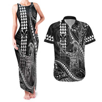 Hawaii King Kamehameha The Great Couples Matching Tank Maxi Dress and Hawaiian Shirt Black Tribal Tattoo LT05 Black - Polynesian Pride