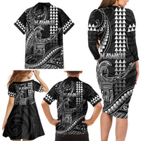 Hawaii King Kamehameha The Great Family Matching Long Sleeve Bodycon Dress and Hawaiian Shirt Black Tribal Tattoo LT05 - Polynesian Pride