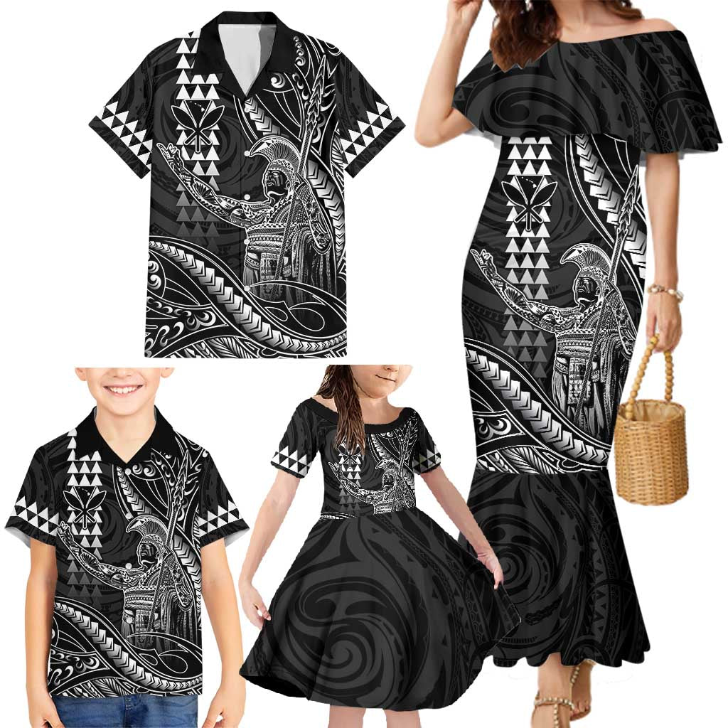 Hawaii King Kamehameha The Great Family Matching Mermaid Dress and Hawaiian Shirt Black Tribal Tattoo LT05 - Polynesian Pride