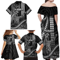 Hawaii King Kamehameha The Great Family Matching Off Shoulder Maxi Dress and Hawaiian Shirt Black Tribal Tattoo LT05 - Polynesian Pride
