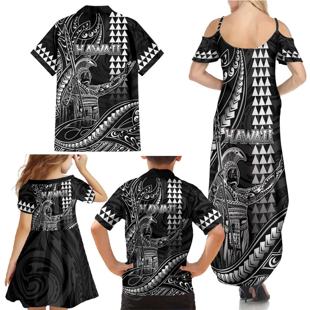 Hawaii King Kamehameha The Great Family Matching Summer Maxi Dress and Hawaiian Shirt Black Tribal Tattoo LT05 - Polynesian Pride