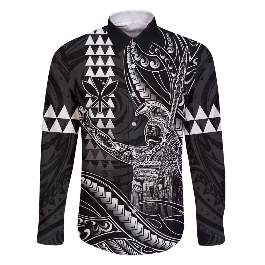 Hawaii King Kamehameha The Great Family Matching Summer Maxi Dress and Hawaiian Shirt Black Tribal Tattoo LT05 Dad's Shirt - Long Sleeve Black - Polynesian Pride