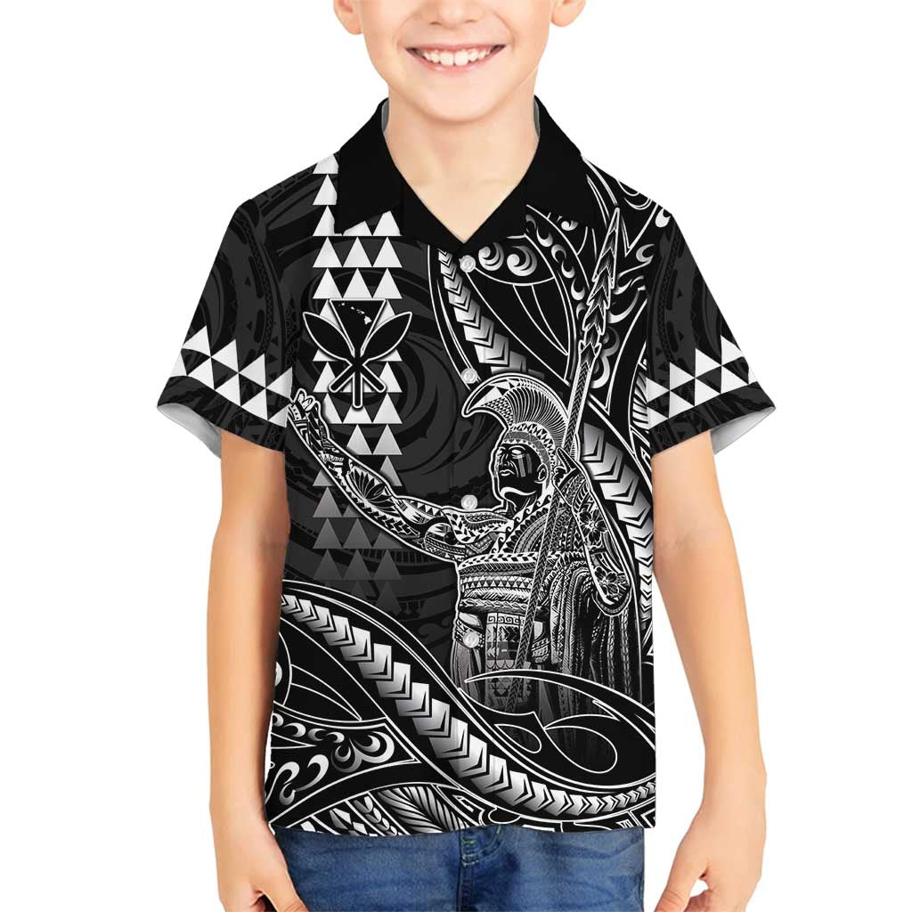 Hawaii King Kamehameha The Great Family Matching Summer Maxi Dress and Hawaiian Shirt Black Tribal Tattoo LT05 Son's Shirt Black - Polynesian Pride