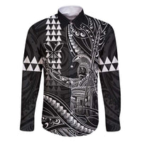 Hawaii King Kamehameha The Great Family Matching Tank Maxi Dress and Hawaiian Shirt Black Tribal Tattoo LT05 Dad's Shirt - Long Sleeve Black - Polynesian Pride
