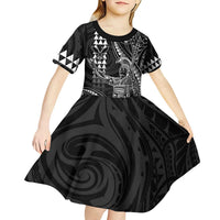 Hawaii King Kamehameha The Great Kid Short Sleeve Dress Black Tribal Tattoo LT05 - Polynesian Pride