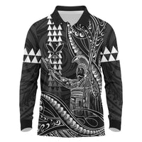 Hawaii King Kamehameha The Great Long Sleeve Polo Shirt Black Tribal Tattoo LT05 Black - Polynesian Pride
