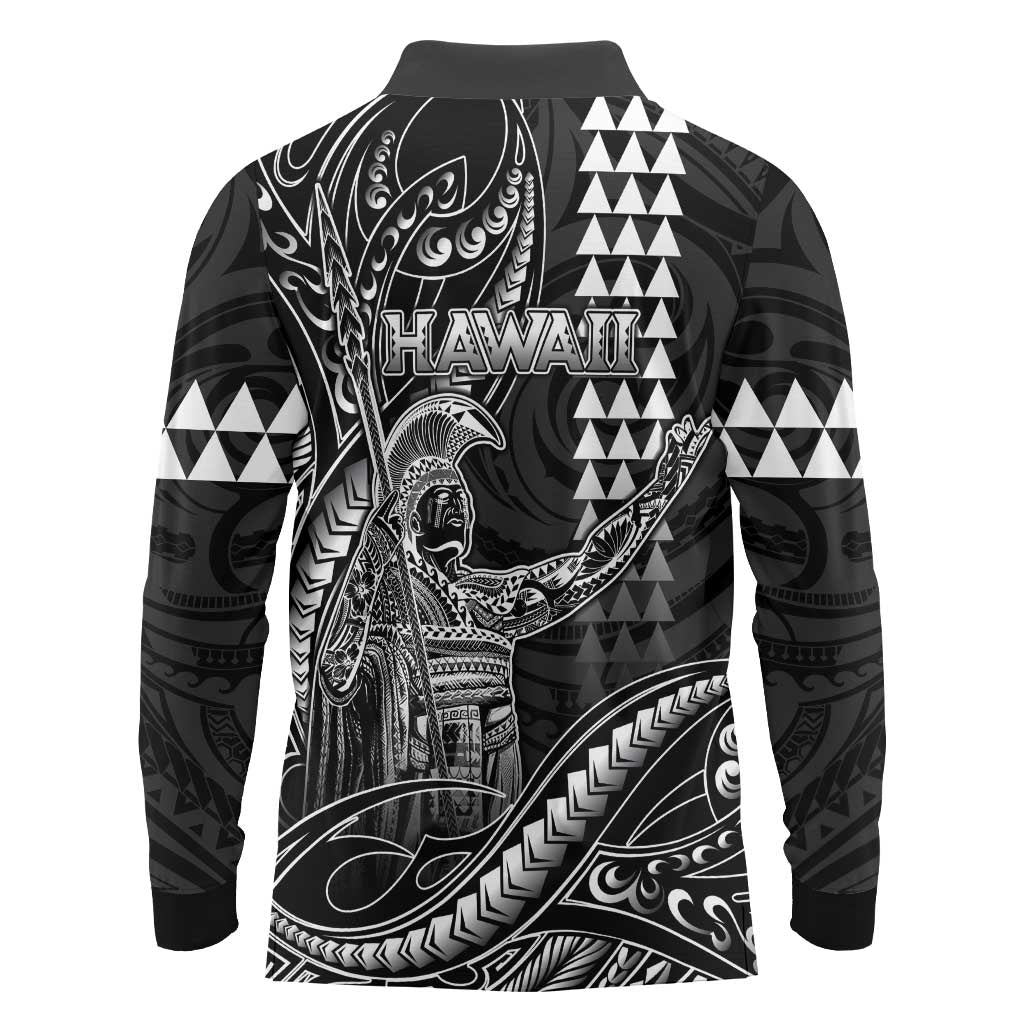 Hawaii King Kamehameha The Great Long Sleeve Polo Shirt Black Tribal Tattoo LT05 - Polynesian Pride