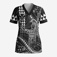 Hawaii King Kamehameha The Great Scrub Top Black Tribal Tattoo LT05 Adult Black - Polynesian Pride