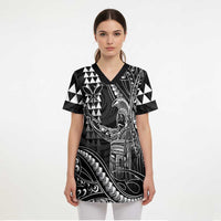 Hawaii King Kamehameha The Great Scrub Top Black Tribal Tattoo LT05 - Polynesian Pride