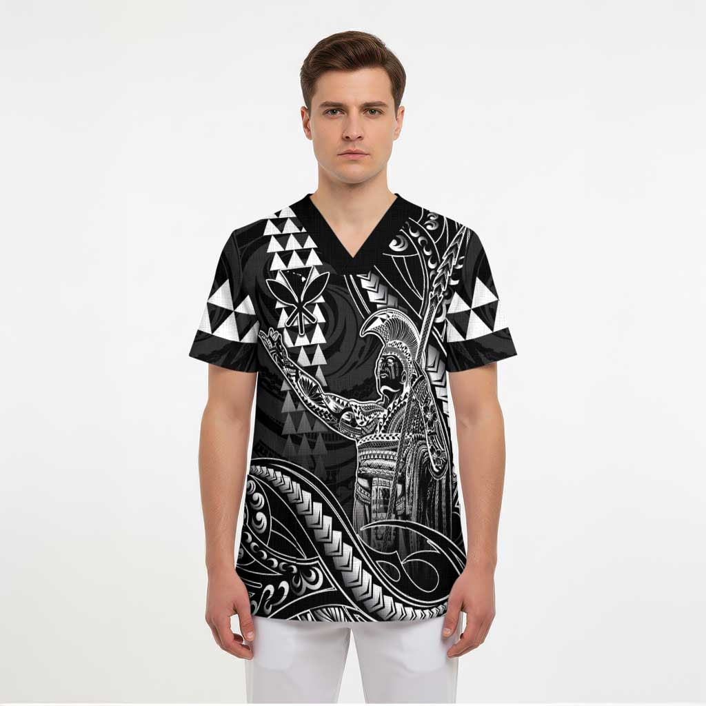 Hawaii King Kamehameha The Great Scrub Top Black Tribal Tattoo LT05 - Polynesian Pride