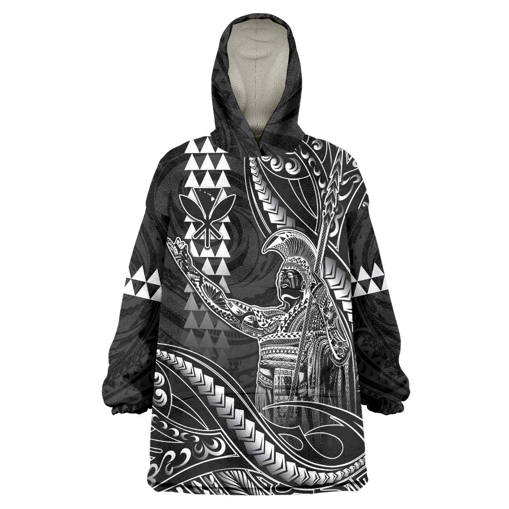 Hawaii King Kamehameha The Great Wearable Blanket Hoodie Black Tribal Tattoo LT05 One Size Black - Polynesian Pride