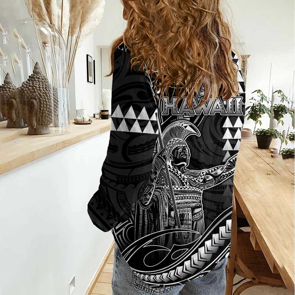Hawaii King Kamehameha The Great Women Casual Shirt Black Tribal Tattoo LT05 - Polynesian Pride