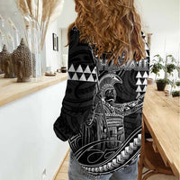 Hawaii King Kamehameha The Great Women Casual Shirt Black Tribal Tattoo LT05 - Polynesian Pride