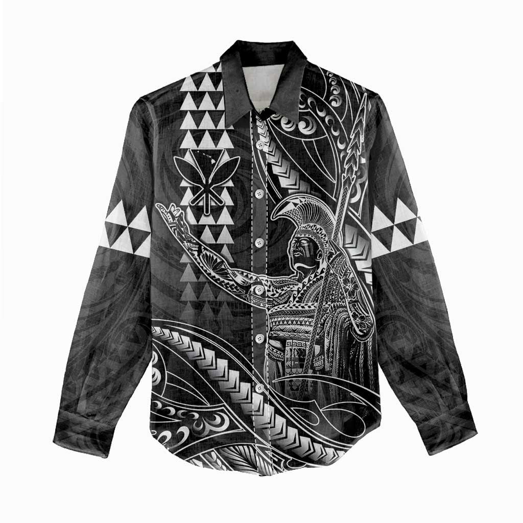 Hawaii King Kamehameha The Great Women Casual Shirt Black Tribal Tattoo LT05 - Polynesian Pride