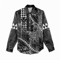 Hawaii King Kamehameha The Great Women Casual Shirt Black Tribal Tattoo LT05 - Polynesian Pride