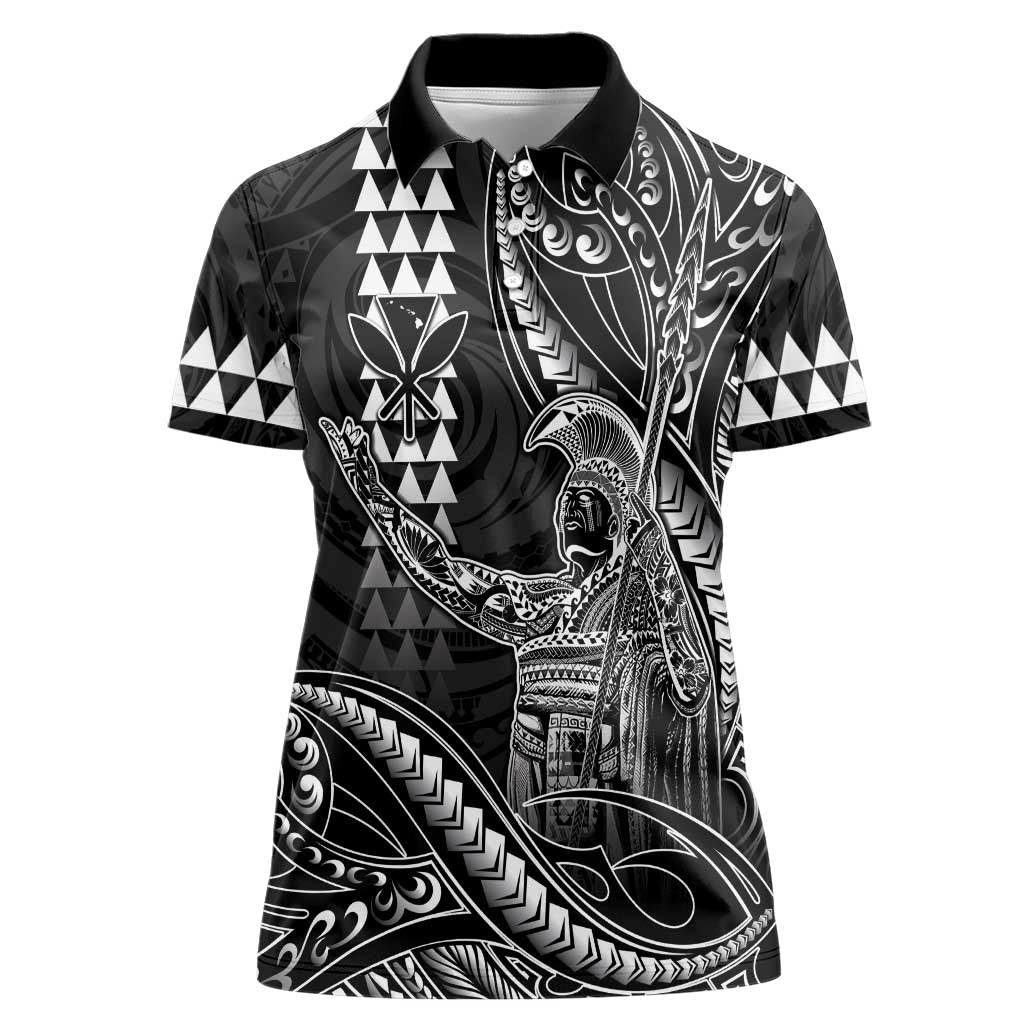 Hawaii King Kamehameha The Great Women Polo Shirt Black Tribal Tattoo LT05 Female Black - Polynesian Pride