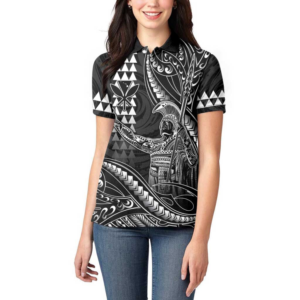 Hawaii King Kamehameha The Great Women Polo Shirt Black Tribal Tattoo LT05 - Polynesian Pride