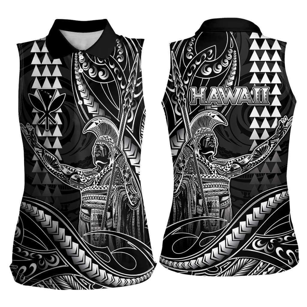 Hawaii King Kamehameha The Great Women Sleeveless Polo Shirt Black Tribal Tattoo LT05 - Polynesian Pride