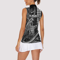 Hawaii King Kamehameha The Great Women Sleeveless Polo Shirt Black Tribal Tattoo LT05 - Polynesian Pride
