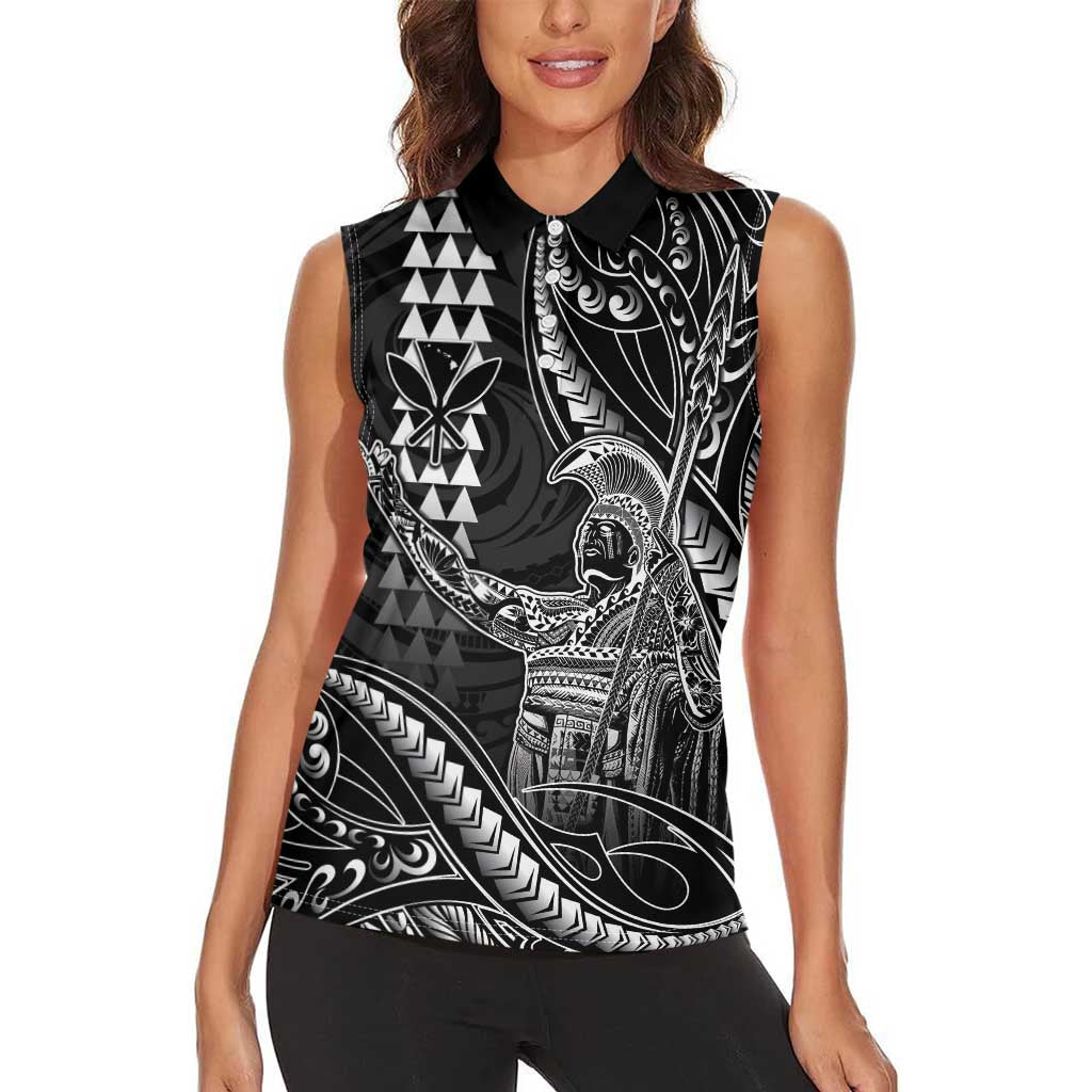 Hawaii King Kamehameha The Great Women Sleeveless Polo Shirt Black Tribal Tattoo LT05 - Polynesian Pride
