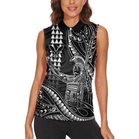 Hawaii King Kamehameha The Great Women Sleeveless Polo Shirt Black Tribal Tattoo LT05 - Polynesian Pride