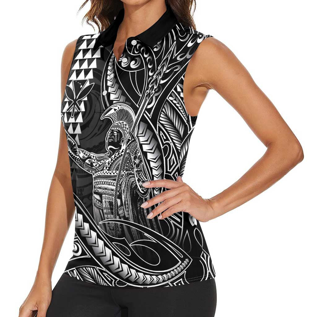 Hawaii King Kamehameha The Great Women Sleeveless Polo Shirt Black Tribal Tattoo LT05 - Polynesian Pride
