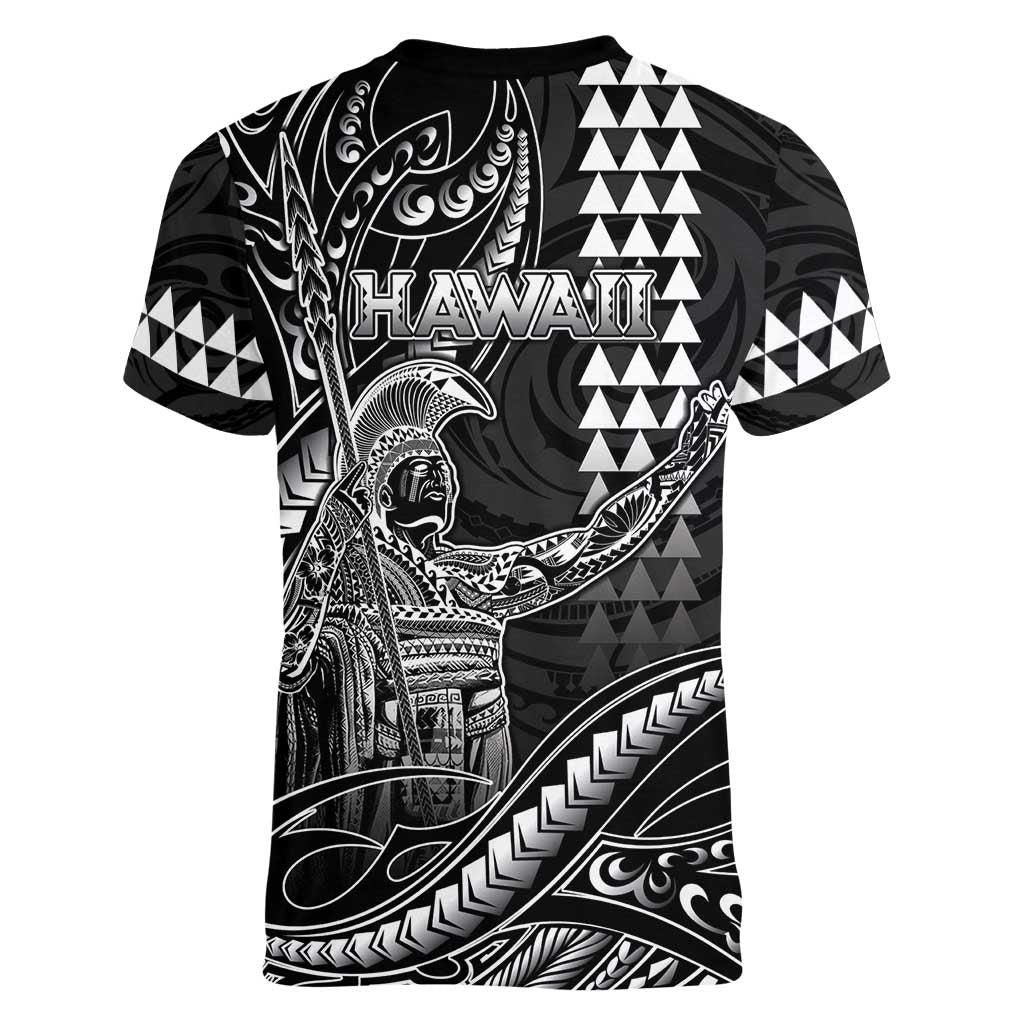Hawaii King Kamehameha The Great Women V-Neck T-Shirt Black Tribal Tattoo LT05 - Polynesian Pride