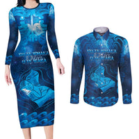 Personalised New Zealand Mother's Day Couples Matching Long Sleeve Bodycon Dress and Long Sleeve Button Shirt Ko Te Whaea Te Takere O Te Waka LT05 Blue - Polynesian Pride