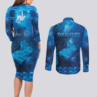 Personalised New Zealand Mother's Day Couples Matching Long Sleeve Bodycon Dress and Long Sleeve Button Shirt Ko Te Whaea Te Takere O Te Waka LT05 - Polynesian Pride