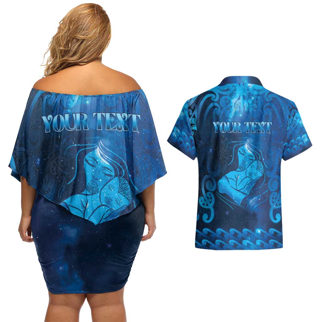 Personalised New Zealand Mother's Day Couples Matching Off Shoulder Short Dress and Hawaiian Shirt Ko Te Whaea Te Takere O Te Waka LT05 - Polynesian Pride