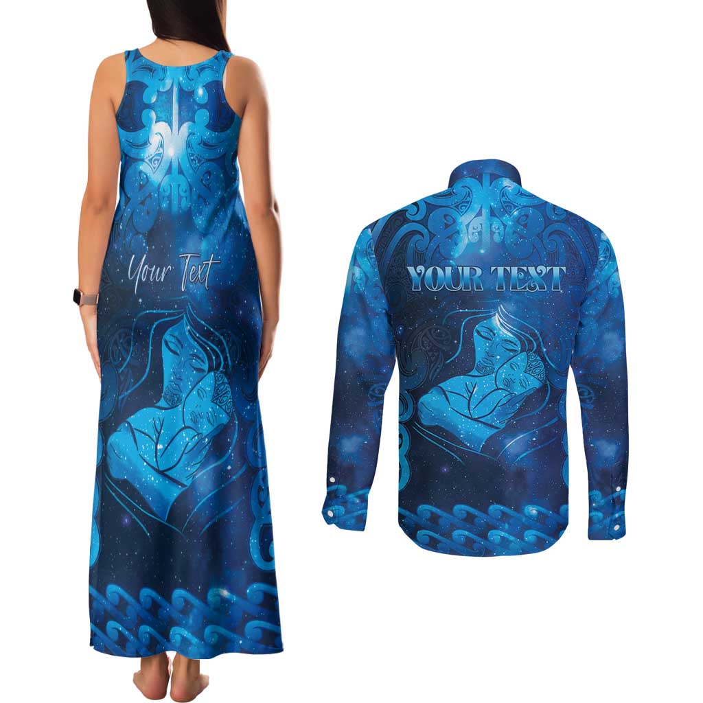 Personalised New Zealand Mother's Day Couples Matching Tank Maxi Dress and Long Sleeve Button Shirt Ko Te Whaea Te Takere O Te Waka LT05 - Polynesian Pride