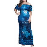 Personalised New Zealand Mother's Day Family Matching Off Shoulder Maxi Dress and Hawaiian Shirt Ko Te Whaea Te Takere O Te Waka LT05 Mom's Dress Blue - Polynesian Pride