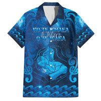 Personalised New Zealand Mother's Day Family Matching Off Shoulder Short Dress and Hawaiian Shirt Ko Te Whaea Te Takere O Te Waka LT05 Dad's Shirt - Short Sleeve Blue - Polynesian Pride